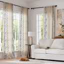 jinchan Winslow Linen Curtains for Bedroom 63 Inches Length Embroidered Bordered Floral Curtains for Living Room Farmhouse Decor Light Filtering Window Treatments Blue on Beige Drapes 2 Panels