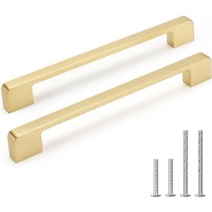 10 Pack 7-9/16 Inch Brushed Gold Cabinet Pulls Solid Zinc Alloy Gold Cabinet Handles - Brushed Brass Dresser Drawer Pulls for Kitchen Cabinet Hardware Zinc Alloy Handles