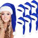 ZHXJKHKY 6 Pack Santa Hats - Blue Velvet Christmas Deluxe Plush Hats for Men & Women, Family Party Xmas Decor (6, Blue)