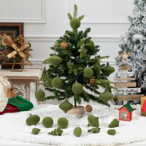 48 Pcs Green Velvet Christmas Ornaments Set, Assorted Flocked Christmas Baubles Decorations, Shatterproof Christmas Balls Hanging Decor for Xmas Tree/Home/Party/Holiday (Green)