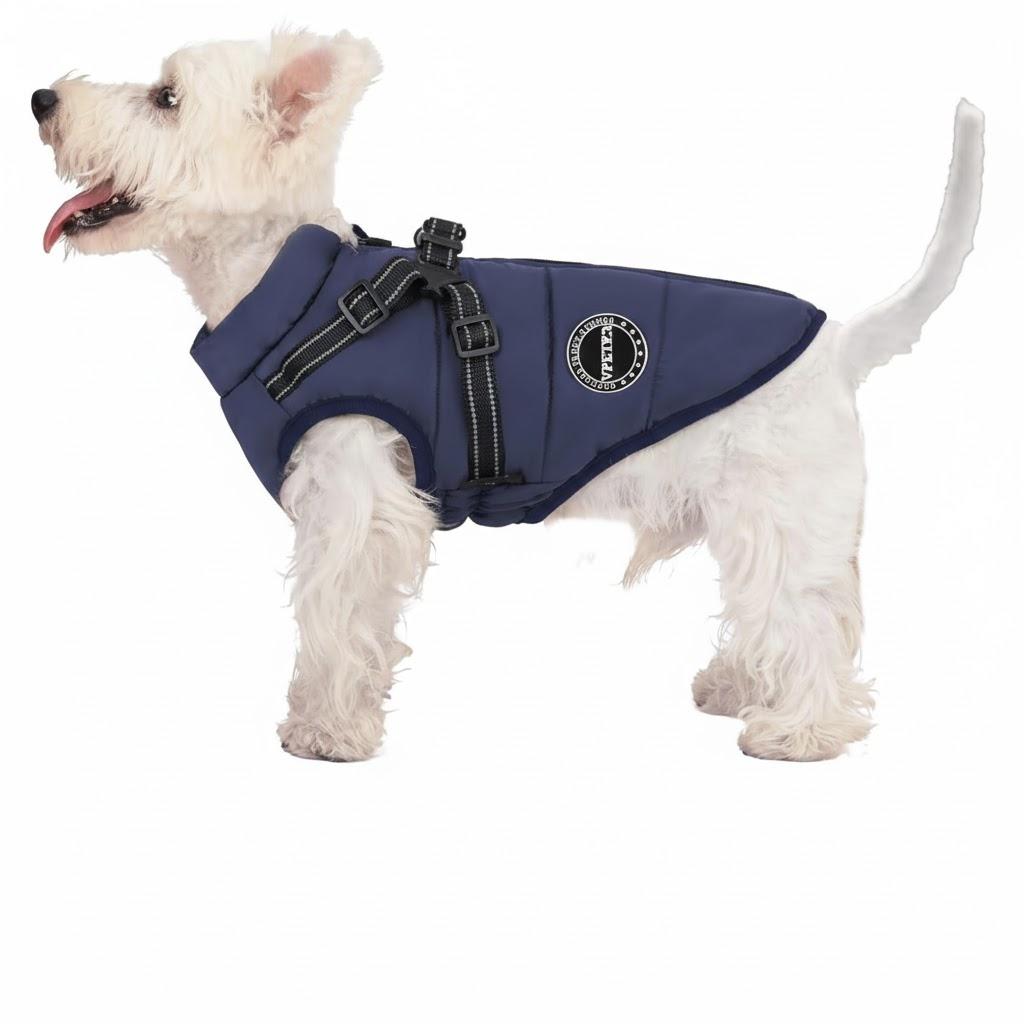 Dog Winter Coat,Warm Jacket Paded Fleece Pet Vest with Built in Harness,Windproof Reflective Cozy Adjustable Snow Pet Coat Clothes with Zipper for Small Medium Dogs (Navy Blue)