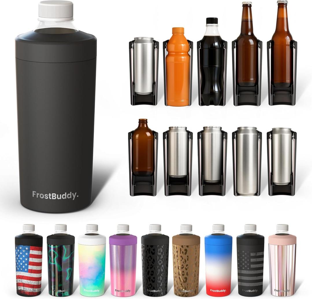 Universal Buddy XL Can Cooler by Frost Buddy - Fits 12-ounce, 16-ounce, 20-ounce, and 24-ounce Cans and Bottles - Keep Your Drinks Refreshingly Chilled for over 12 hours. (Black)