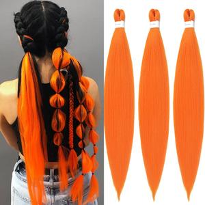 Pre stretched Braiding Hair 26 Inch Orange Braiding Hair Extensions Yaki Braids Hair Hot Water Setting Synthetic Hair Colored Braiding Hair Pre stretched Crochet Hair(26 Inch,3 Packs,Orange#)