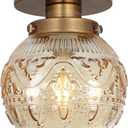 Semi Flush Mount Ceiling Light, Gold Vintage Kitchen Ceiling Lighting Fixture, Amber Globe Glass Close to Ceiling Light, Modern Hallway Lighting for Bathroom Bedroom Corridor Entryway