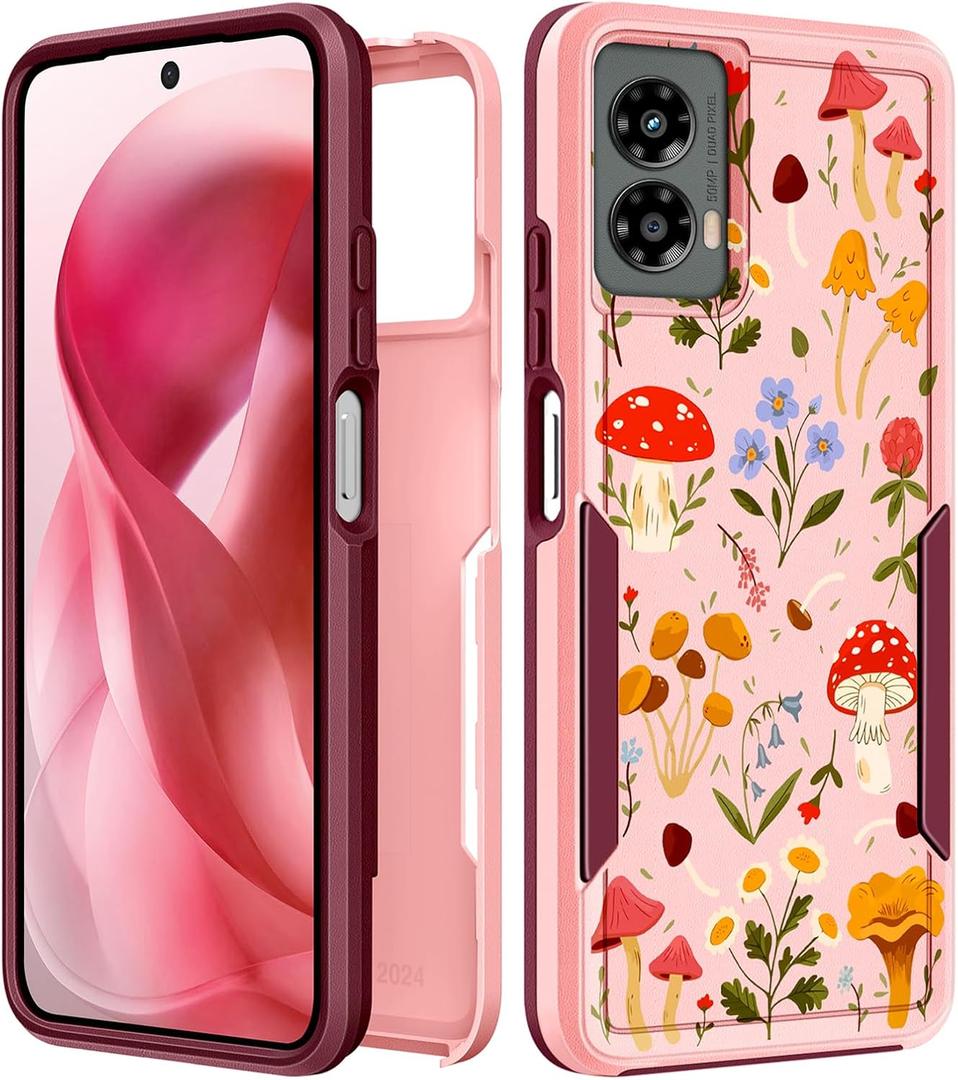 for Moto G 5G 2024 Case Women - Cute Girls Phone Cover Kawaii Aesthetic Unique Design Mushroom Plant Heavy Duty Protective Shockproof Military Grade Teens for Motorola Moto G 5G 2024 Cases