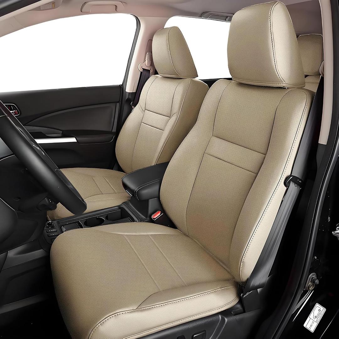 Seat Cover Custom Fit for Honda CRV 2015 2016 Faux Leather Car Seat Covers Full Set CR-V Seat Protector Compatible Airbag(5 Seats,Beige)