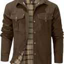 Flygo Mens Flannel Lined Shirt Jacket Lightweight Snap Button Western Jacket Rugged Outdoor Cowboy Shirts Jackets, M