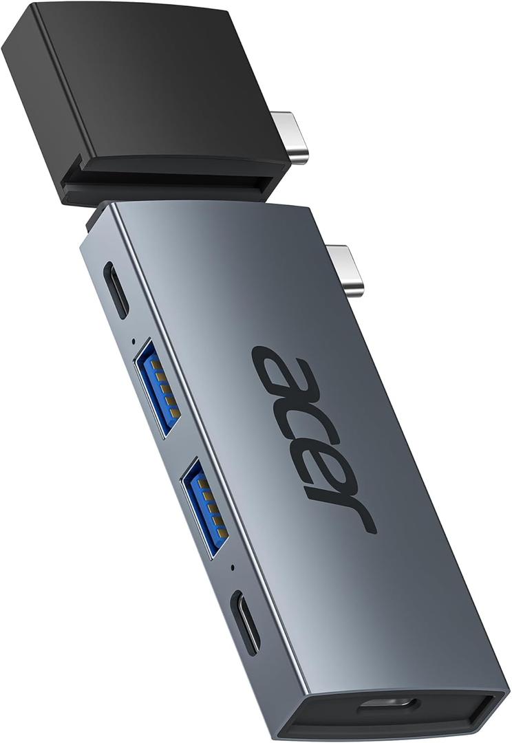 Acer Adaptador multipuerto USB C para MacBook Pro/Air, concentrador USB C desmontable 6 en 2, adaptador Mac tipo C con HDMI 4K a 60Hz, carga PD de 100 W, 2 puertos de datos USB 3.0 y 2 USBC 3.0, color (Gris+Negro)