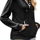 Women's Hoodies Casual Long Sleeve Hooded Sweatshirt Button Collar Drawstring Sweatshirt Pullover (Black, XL)