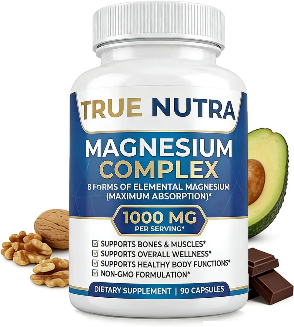 Magnesium ComplexAdvanced 8-in-1 Magnesium BlendGlycinate, Citrate, Malate, Taurate etcHigh Formula90 Capsules