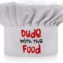 AGMDESIGN Funny Chef Hat, Dude with The Food, Funny BBQ Chef Wear, Adjustable Kitchen Cooking Hat for Men & Women White (White)