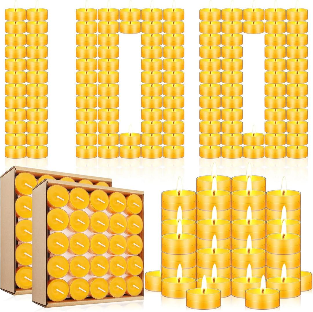 100 Pcs Pure Beeswax Tealight Candles Bulk Tea Light Candle with Clear Cup 2-4 Hour Burn Time Unscented Natural Beeswax Tealights for Centerpiece Table, 0.7 x 1.5 Inch(Round Shape)