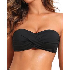 Tempt Me Women Twist Bandeau Bikini Top Strapless Swimsuit Top Only (Large, Black)
