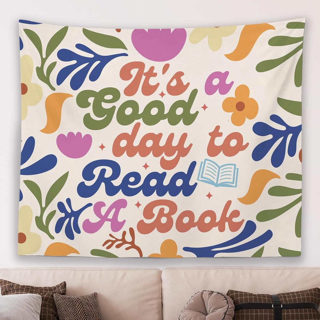 MNASAIOO It's A Good Day to Read A Book Classroom Wall Tapestry Hanging, Floral Trendy Reading Tapestries Wall Decor Gifts for Women Kids Book Lovers School Library Reading Nook Corner Home Dorm 50x60