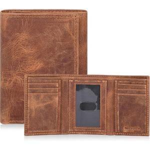Tri fold Leather Wallet for Men with RFID | Slim Wallets for Men with 1 ID and 6 Credit card slots | Front Pocket Minimalist