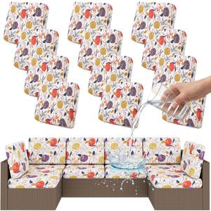 Smiry Waterproof Patio Cushion Covers, Stretch Outdoor Couch Slipcovers Replacement Washable Furniture Protector Sofa Chair Seat Cover for Dogs and Pets (12 Pcs, Orange)
