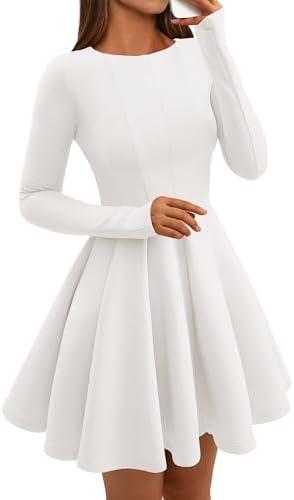 BTFBM Fall Dresses for Women 2025 Long Sleeve High Waist Pleated Flowy A Line Party Wedding Guest Dress Business Casual XL