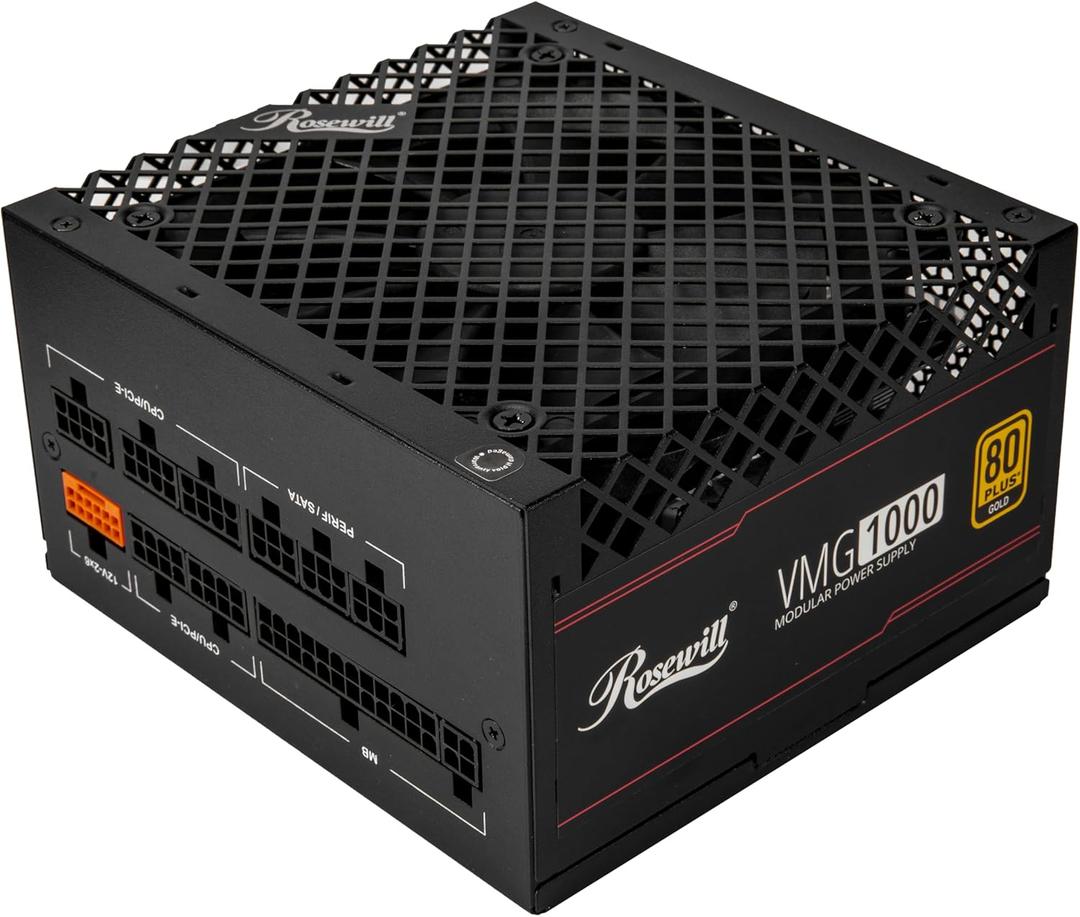 Rosewill VMG 1000W 80+ Gold, ATX 3.0 & 3.1 Compatible, Full Modular LowNoise Power Supply, PCIe 5.1 12V2x6 Connector, 100% Japanese Electrolytic Capacitor, 120mm FDB Silent Fan  5 Year
