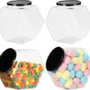 4 Pcs Hexagon Plastic Candy Jars, 129 oz Clear Cookie Jars with Airtight Lids, Wide Round Mouth Snacks Containers, Reusable Coffee Candy Display Containers