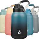 BJPKPK Half Gallon Insulated Water Bottles, 64oz Water Jug with Metal Handle & BPA Free Spout Lid, Dishwasher Safe Flasks, Large Stainless Steel Gym Sport Jugs, Blue Black