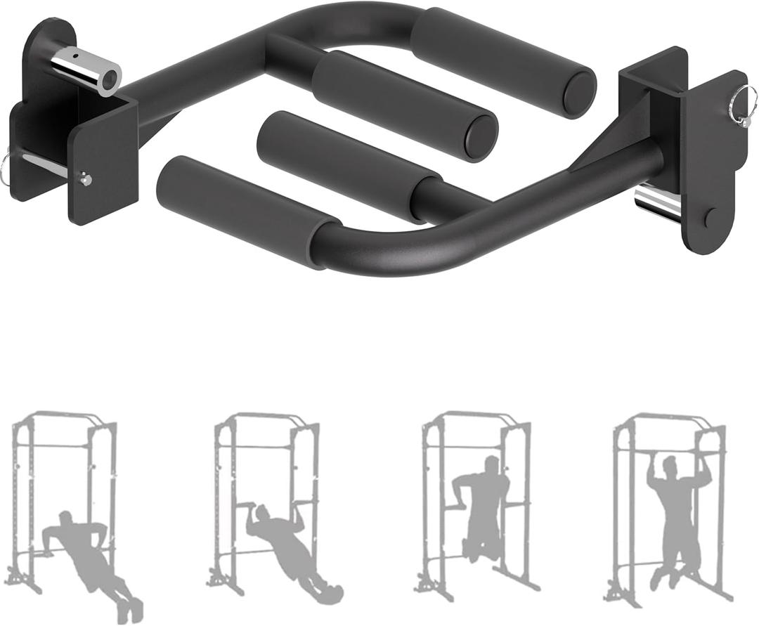 Muti-Grip Dip Bars Attachment for Power Cage with 5/8" or 1" Hole, Non-Slip Wide & Narrow Grip Dips Double Handles, 600 lbs Capacity, Squat Rack Attachment for Dips, Inverted Rows, Push-Ups (Black For 2" x 2" Rack)