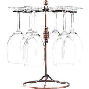 GeLive Bronze Wine Glass Holder Stand, Antiqued Countertop Freestanding Stemware Drying Rack, Artistic Tabletop Glass Display Hanger With 6 Hooks for Home and Bar Storage