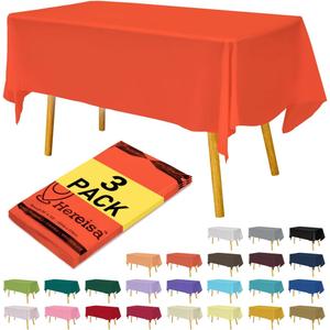 2 x Plastic Orange Tablecloths 3 Pack Disposable Table Covers 54 x 108 Inches Pitch Onyx Table Cloths for Parties Birthdays Weddings Anniversary BBQ Picnic, Fits 6 to 8 Foot Rectangle Tables