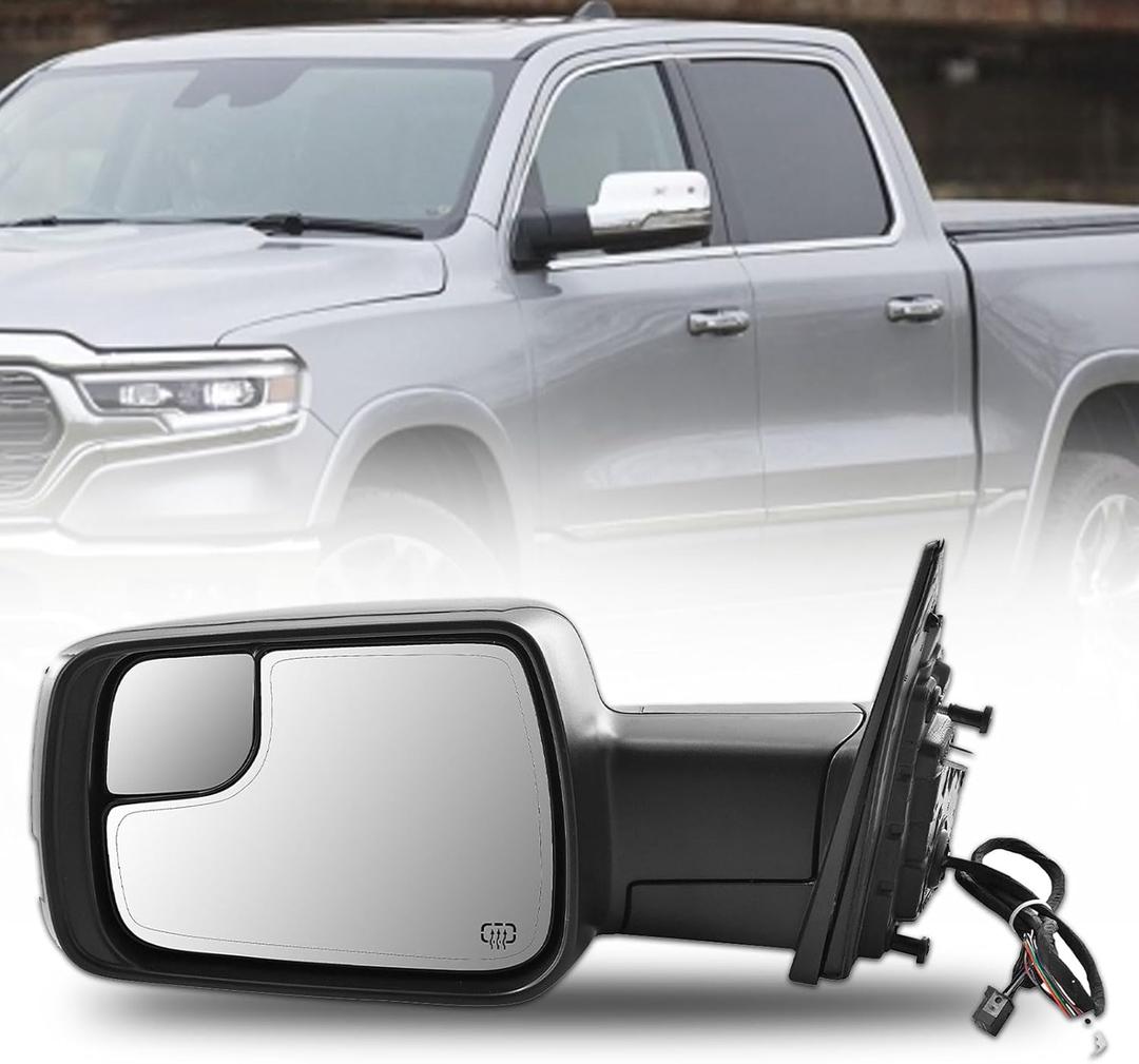 68462769AB Left Driver Side Mirror for Ram 1500 2019 2020 2021 2022 Side Mirror 14 Pins | Heated Glass | Turn Signal Light | Puddle Light | Blind Spot Glass | Temp Sensor | Power Folding