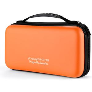 alavisxf xx CD Case, 96 Capacity EVA Protective Blu-ray DVD Case Portable Zipper CD Case Holder Disc Storage Organizer Wallet Bag for Car Home Travel (96 Capacity, Orange96)