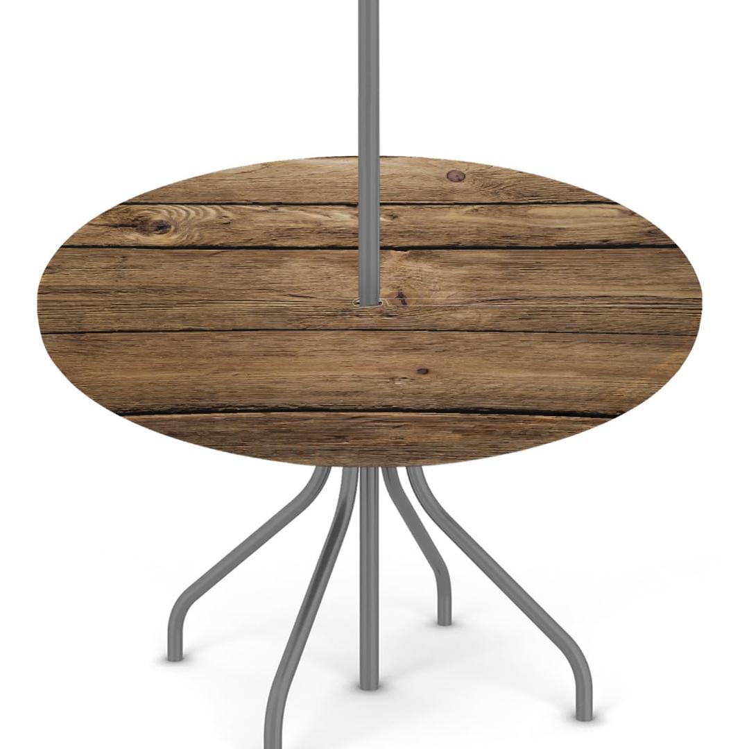 Khaki Wooden Texture Round Outdoor Tablecloths with Umbrella Hole Circle Fitted Tables Cloth with Zippered Tablecloth 45"-56" Waterproof Umbrella Table Cloths Round Elastic Table Cover for Patio