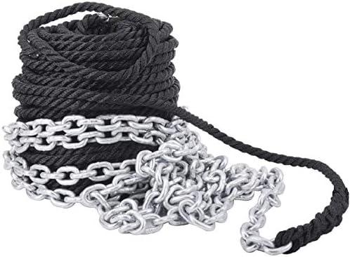 NovelBee 1/2 Inch X 200 Feet 3 Strand Twisted Nylon Rope with 1/4 Inch x 15 Feet Galvanized Chain for Boat Dock Line