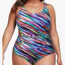 Daci Women Plus Size One Piece Swimsuit Athletic Tummy Control Ruched Bathing Suit with U-Back 18W