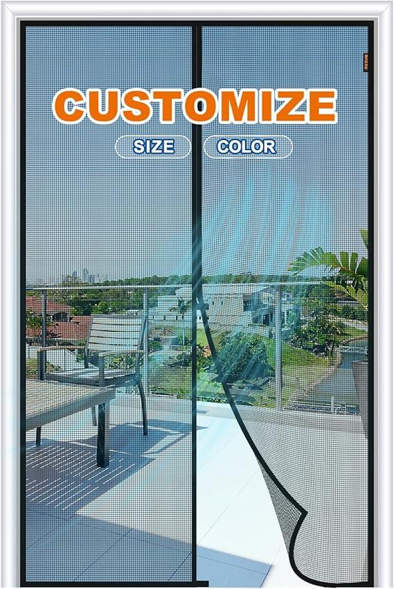  MAGZO Customized Magnetic Screen Door, Sturdy Magnets Double Mesh Door Screen Curtain with Full Frame Hook & Loop for French Entrance White 103x212