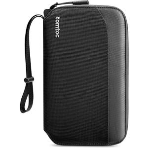 tomtoc Passport Holder Family with RFID Blocking, Passport Wallet Women Men, with Airtag & Sim Card Holder and Eject Pin, Travel Document Organizer with Wrist Strap, Up to 4 Passports, Water-resistant (Black)