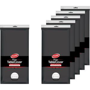 Neatiffy 54 x 108 Inch 6 Pack Rectangle Plastic Table Cloth Picnic/Camping/Party/Banquet Table Cover. Disposable/Reusable Tablecloths -Black