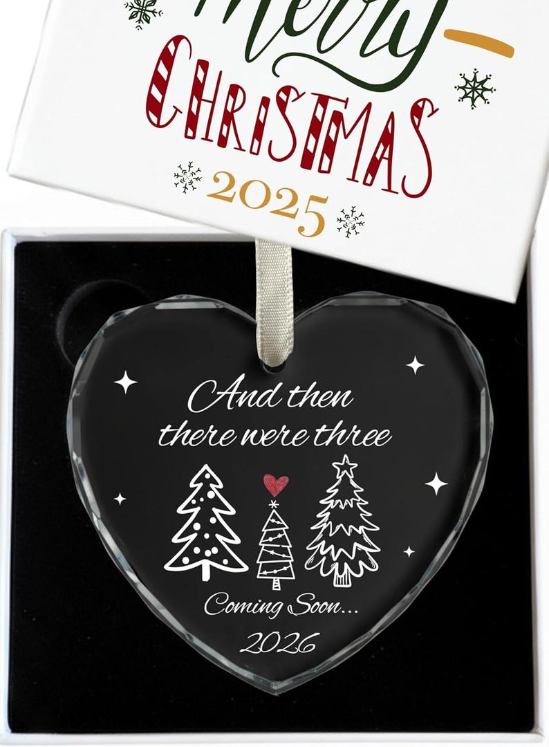 Heart's Sign Glass Christmas Pregnancy Ornament 2025 | Unique Christmas Pregnancy Announcement | Bump's First Xmas Announcement | Baby on The Way