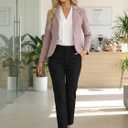 Allegra K Women's Work Office Blazer Stretch Lapel Collar Long Sleeve Jacket Suit Blazer (Pink, S)