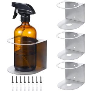 Gerrii 4 Pcs Spray Bottle Holder Brushed Stainless Steel Storage Rack Home Garage Solid Spray Can Holder Easy Install Wall Mount Craft Workspace Paint Bottle Rack with Hardware (Gray)