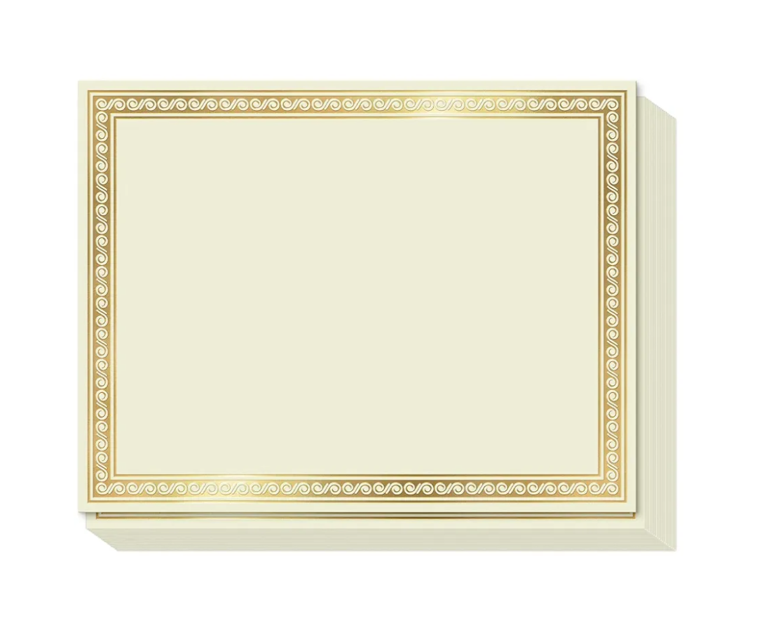 Sweetzer & Orange 50 Certificate Paper 8.5 x 11 for Printing, 180gsm Cardstock Gold Border Award Certificates Paper for Completion of Graduation Diploma, Employee of The Month & Sports Achievements