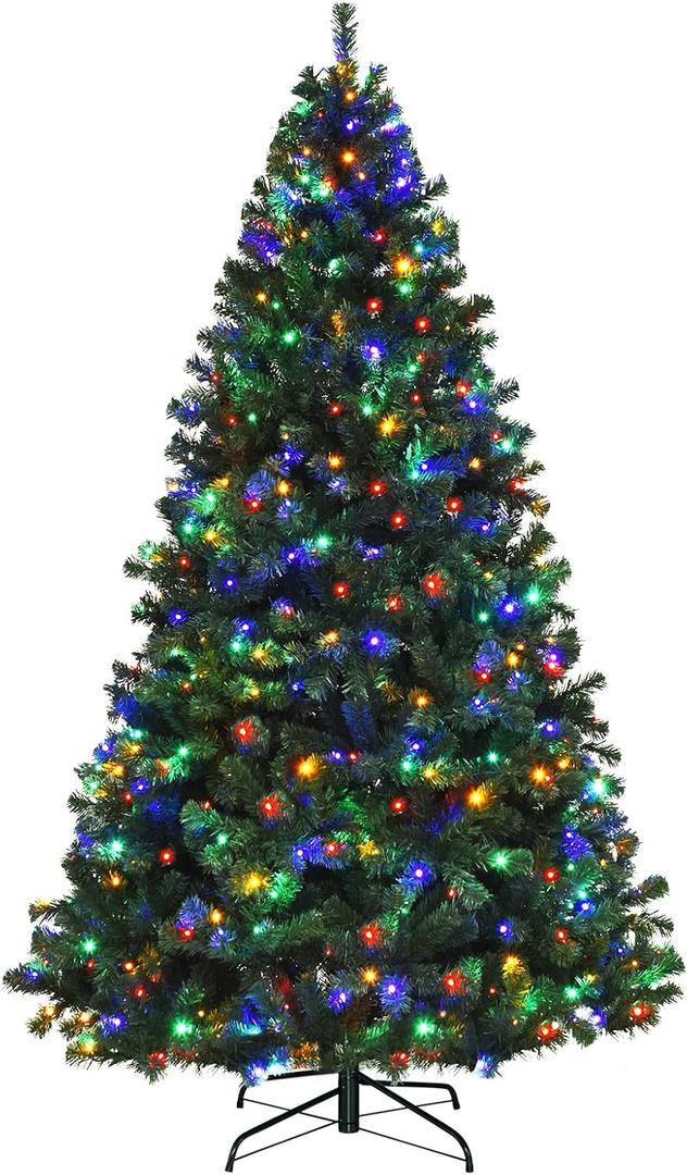 Goplus 7.5FT Artificial Christmas Tree Premium Spruce Hinged Tree with 550 LED Lights and Solid Metal Stand, UL-Certified Transformer