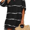 Yincro Women Swimsuit Cover Up Shirt 2025 Tassel Beach Bathing Suit for Swimwear Bikini Dress (2XL, Stripe Black)