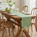 Alsoo Green Table Runners 90 Inches Long, Rustic Small Table Runner with Tassels, Boho Farmhouse Linen Texture Table Decor for Holiday Party and Wedding, 13x90 Inches, Sage Green (13"X90", 6-8 Seats)
