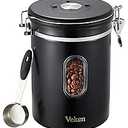 Veken Coffee Canister with Window,Airtight Stainless Steel Container,Home Kitchen Food Storage Organizers for Grounds,Beans,Espresso,Rice,Tea,Sugar,Flour, Cereal,Scoop,Bar Accessories, Gifts, 22OZ, Black