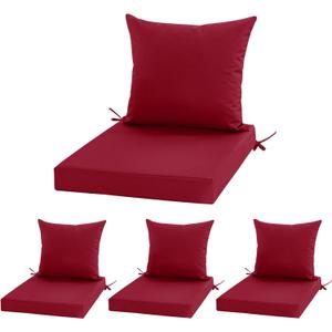 Outdoor Chair Cushions, Waterproof Outdoor Cushions for Patio Furniture w/Fade-Resistant, Removable & Machine-Washable Covers, 19x19 Inch, Ideal for Seat in Gardens/Porch  Set of 4, Burgundy