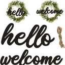 10 Pcs Black Wooden Hello & Welcome Sign Wooden Cutout Letter Hello Welcome Sign for Wreath Crafts Decorative Word Signs for Door Wall Christmas Trees Home Decor (Black)