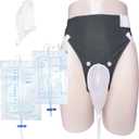 Wearable Urine Collector Set for Men with Breathable Cotton Fixing Pants, Silicone Urine Catching Cup, 1.2M Tube, 2000ml and 1000ml Urinary Bags, Elderly Men Grey