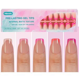 Misssix French Gel Nail Tips, 160Pcs Pink French Tip Press on Nails Short Square, No Need to File Tips Pre-lasting, Fake Nails for Nail Art DIY 16 Sizes