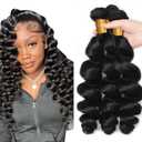 #1B Loose Wave Bundles #1B Natural Black Loose Wave Bundles Human Hair Unprocessed Virgin Human Hair Bundle 12 14 16 Inch 150g