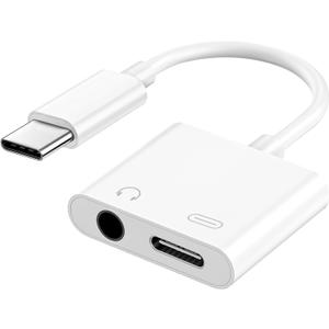 USB C to 3.5mm Headphone and Charger Adapter, Type C to Aux Jack Dongle Cable Cord with PD Fast Charging for iPhone 15/16/17 Pro/Max/Plus, iPad, Samsung Galaxy S23/S24 Ultra, Note 20(1 Pack)