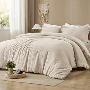 PHF Cotton Muslin Comforter Set King 100% Cotton Cover, Ultra Soft & Breathable, 3PCS Lightweight All-Season Bedding with Polyester Fill, 1 Comforter 104"x90" & 2 Pillow Shams 20"x36", Natural